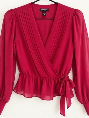 Express Magenta Wrap Peplum Blouse
